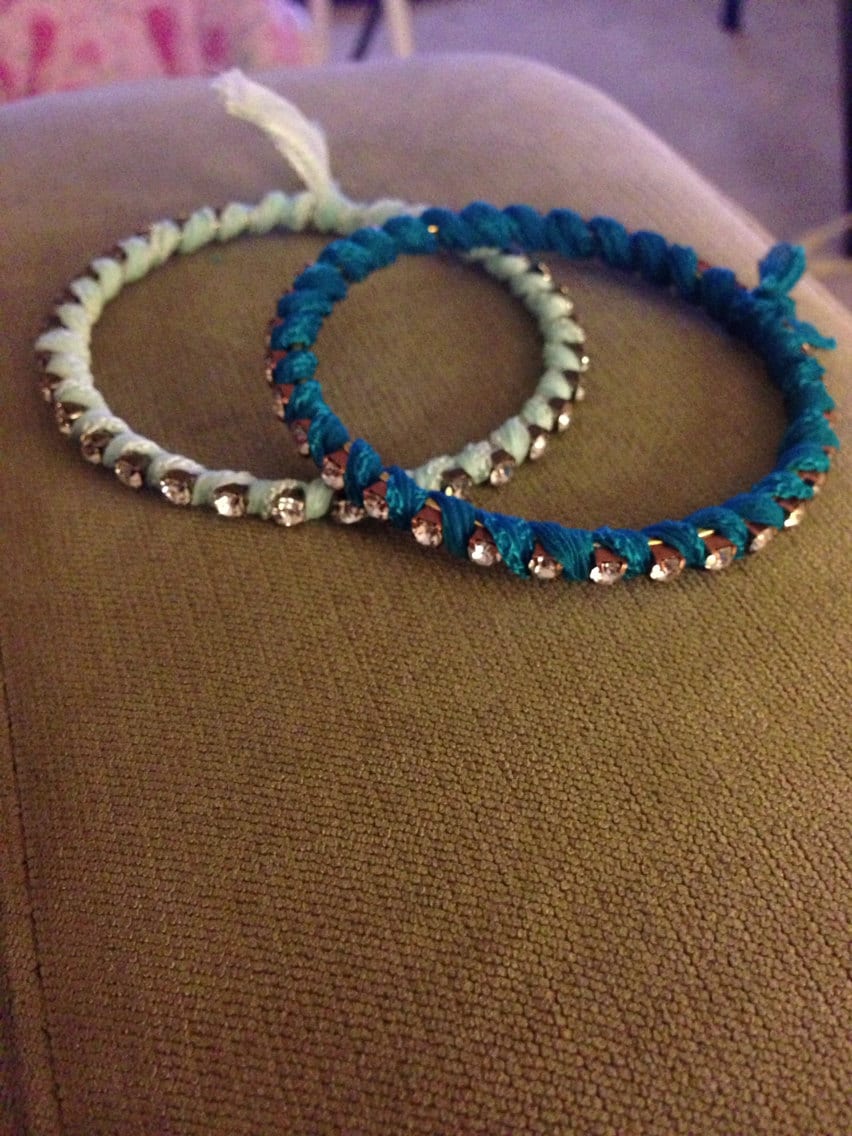 Silk Ribbon Wrapped Rhinestone Bangles