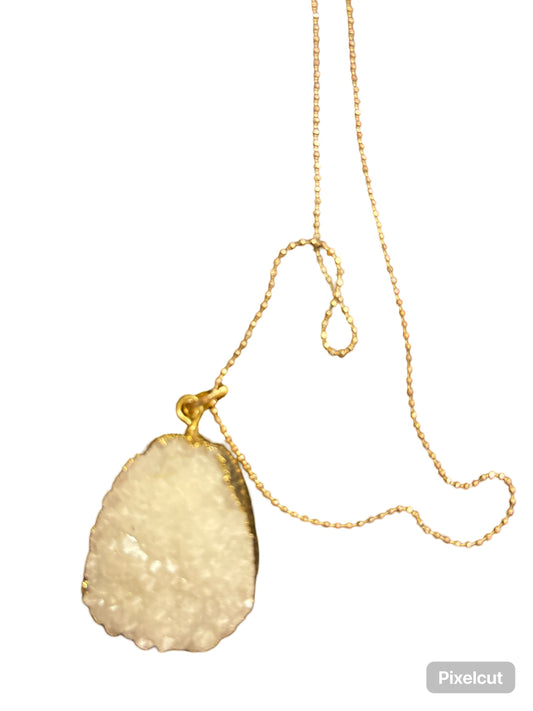 Agate White Stone Necklace with Gold Overlay