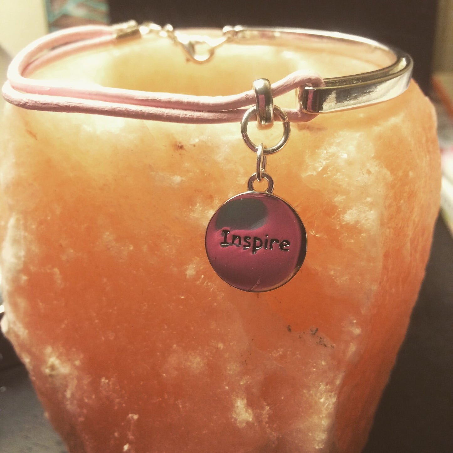 Inspire and Believe Pink Leather Half Bracelet