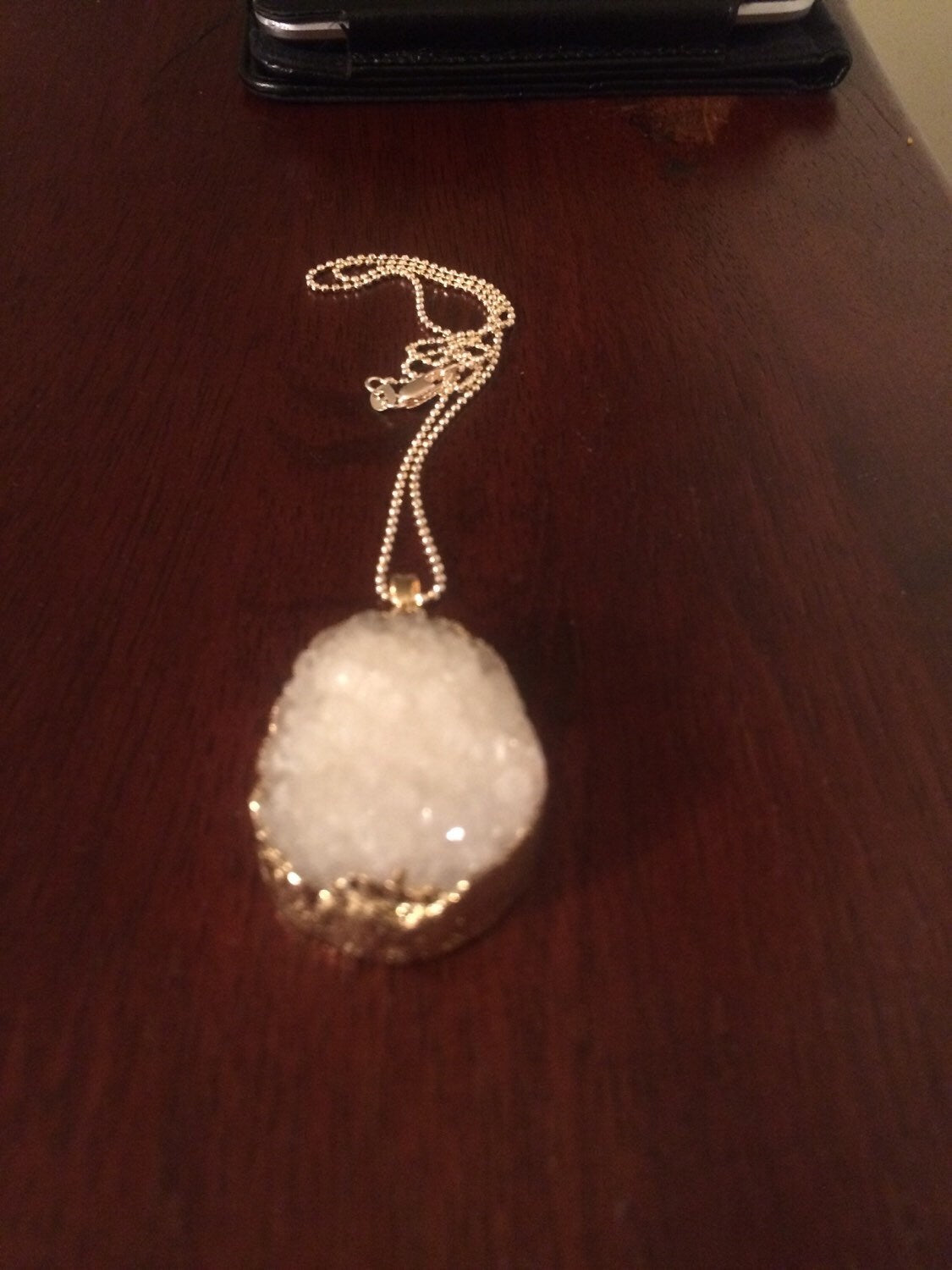 Agate White Stone Necklace with Gold Overlay