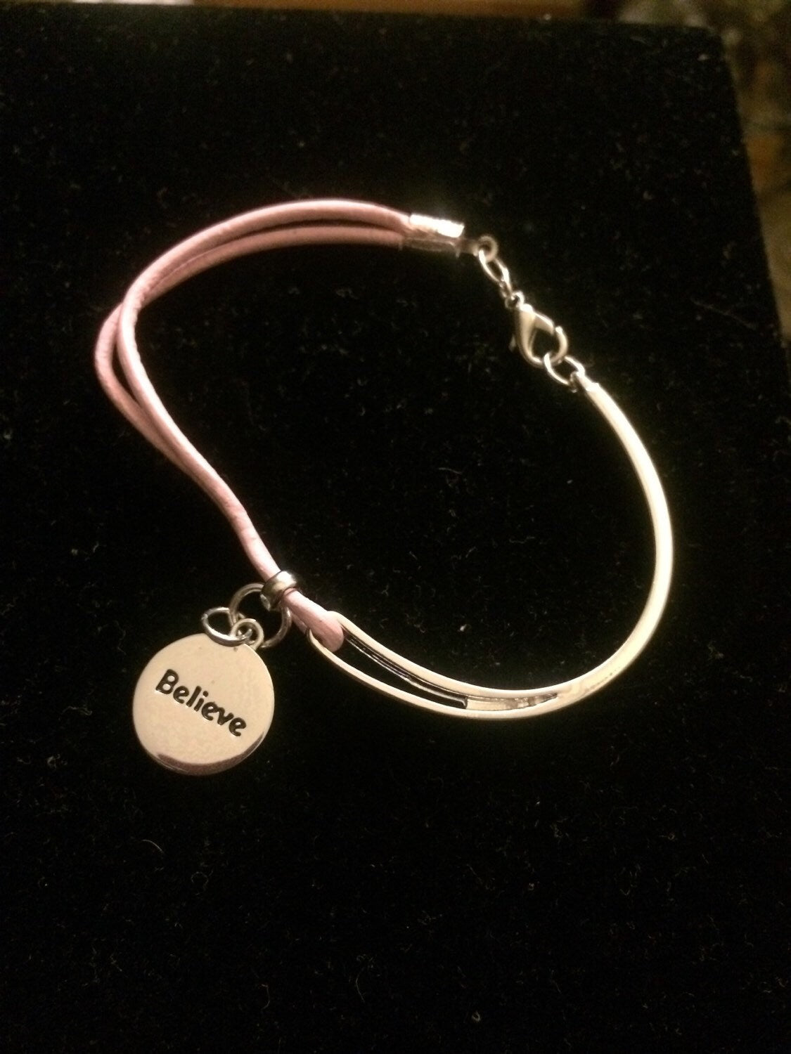 Inspire and Believe Pink Leather Half Bracelet
