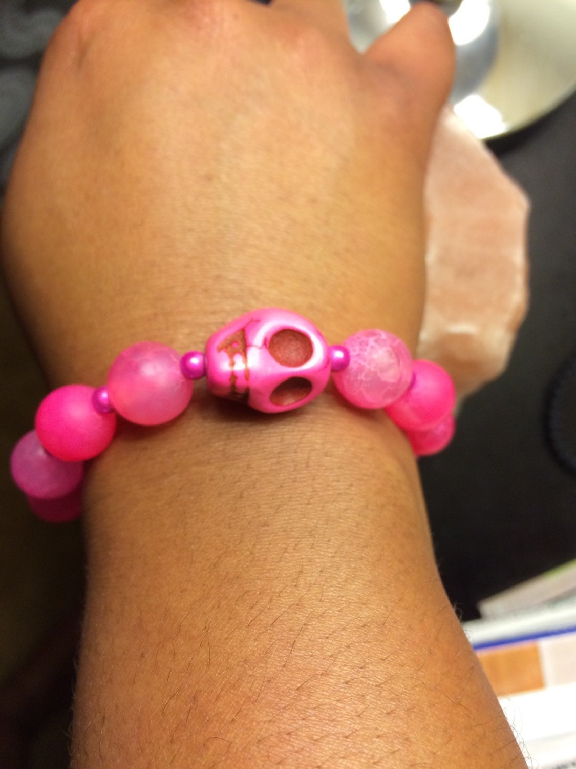 Pinky Skull Stone Bracelet