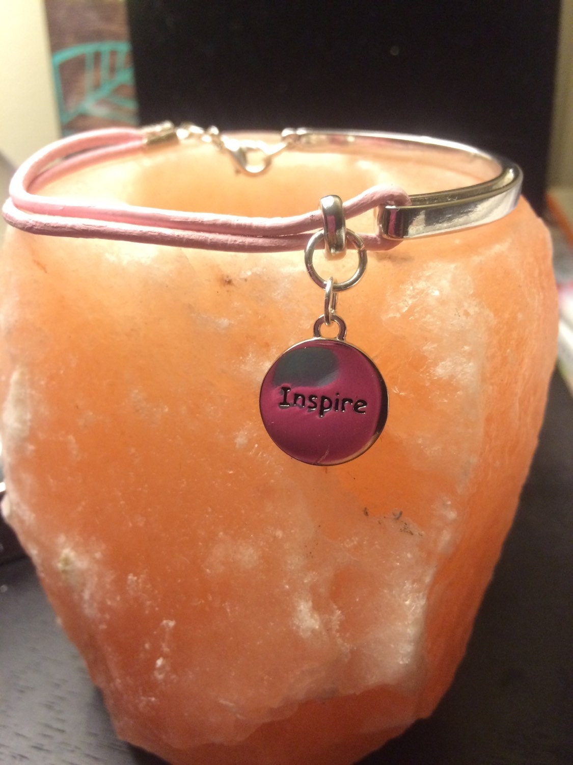 Inspire and Believe Pink Leather Half Bracelet