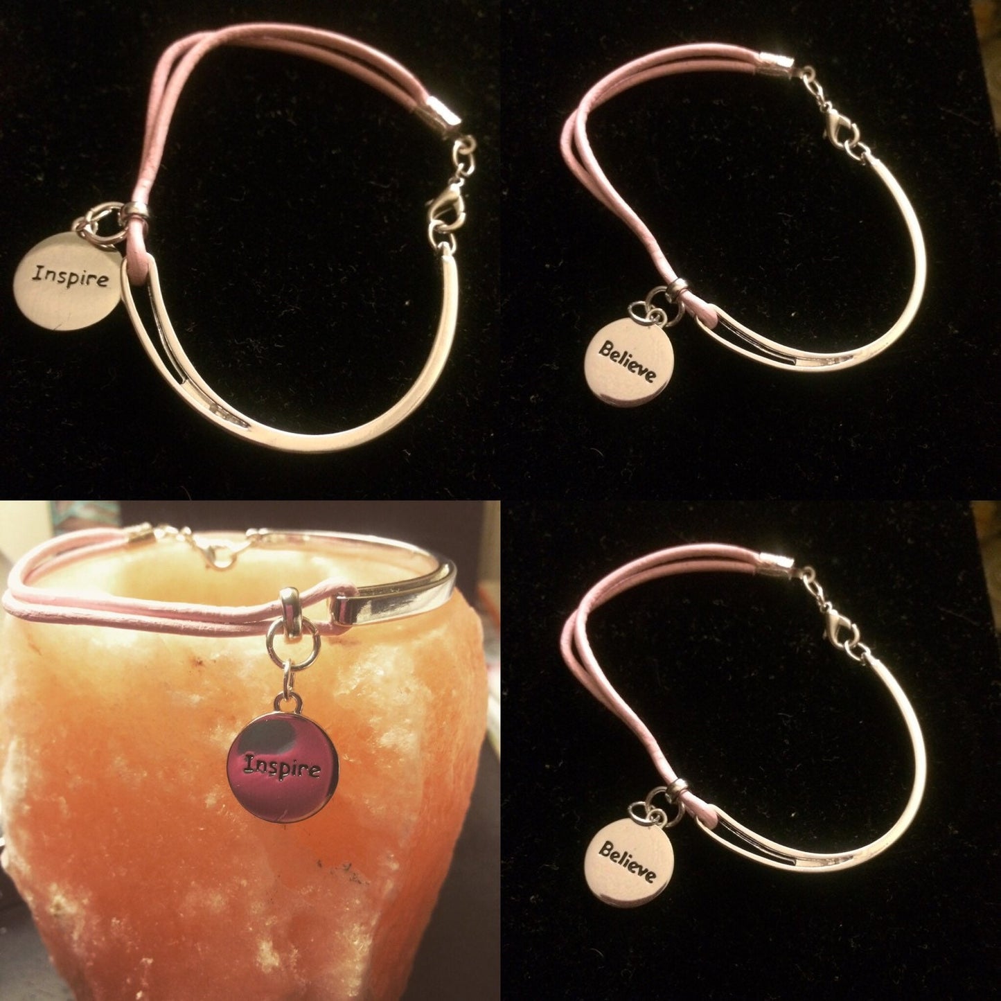 Inspire and Believe Pink Leather Half Bracelet